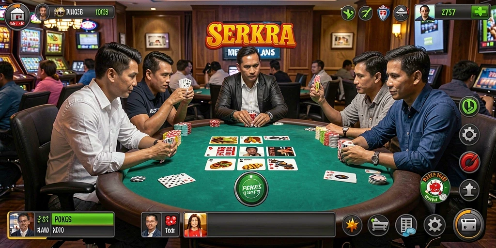 Tangkapan layar permainan Poker 2757 menampilkan aksi meja yang mendebarkan.