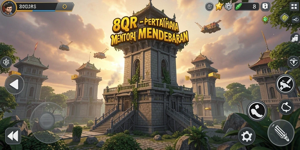 Tampilan gameplay 8QR dengan menara pertahanan yang strategis.