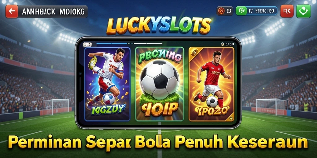 Tampilan utama gameplay LUCKYSLOTS dengan tema sepak bola yang menarik.